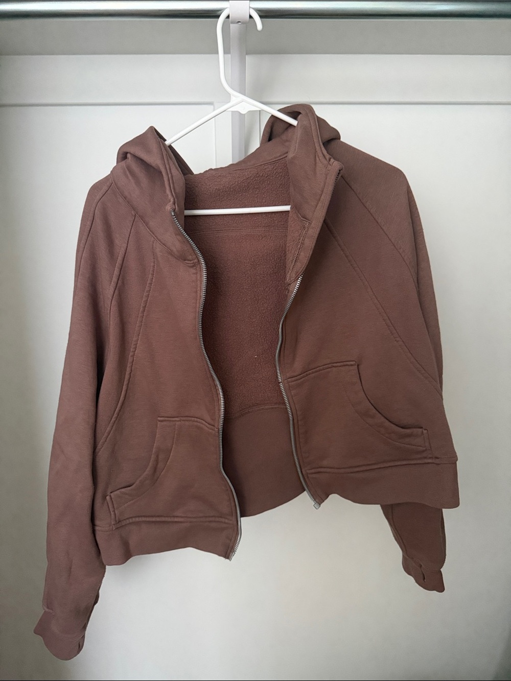 Cropped Hooded Zip Jacket - Brown